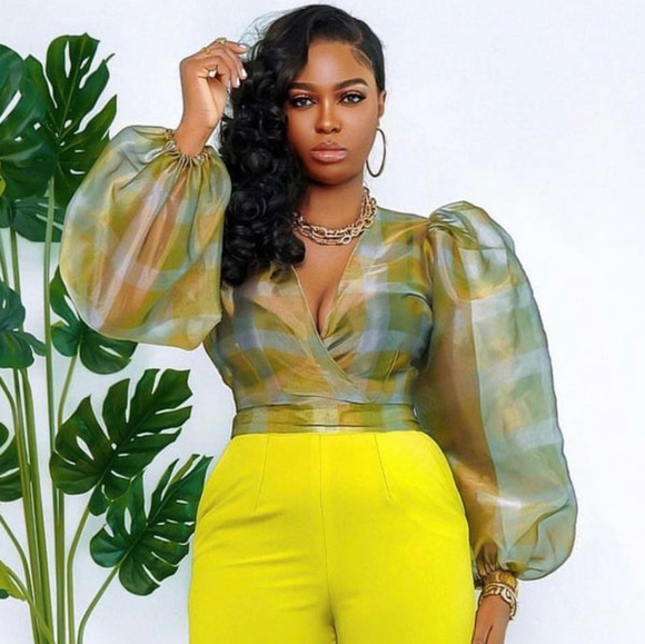 💯FREE SHIP - S016 - NWT Brown/Green/Teal/Grey Wrap Top with Matching Pants Set - Picture 2 of 3